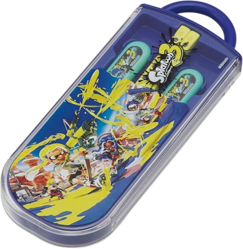 Splatoon 3 Trio Set: Chopsticks, Spoon, Fork, Bento Chopstick Case, Slide-out Chopsticks, Made in Japan, Dishwasher Safe, Antibacterial, Splatoon Set
