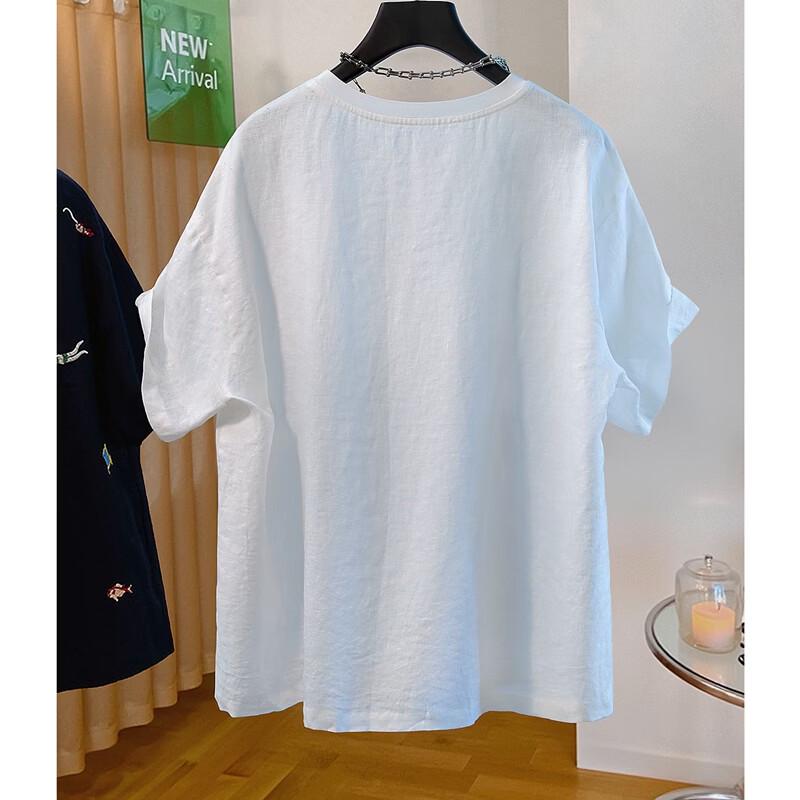 Women's Linen Round Neck Short Sleeve Casual Shirt