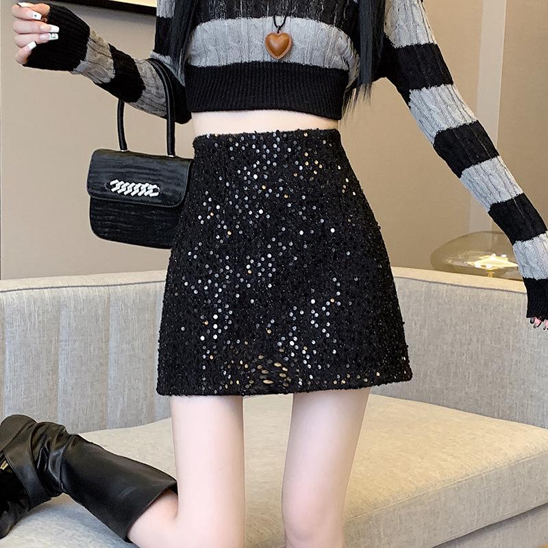 Petite High-Waist Pailletten-Wollrock in A-Linie für Damen - Herbst/Winter Kollektion