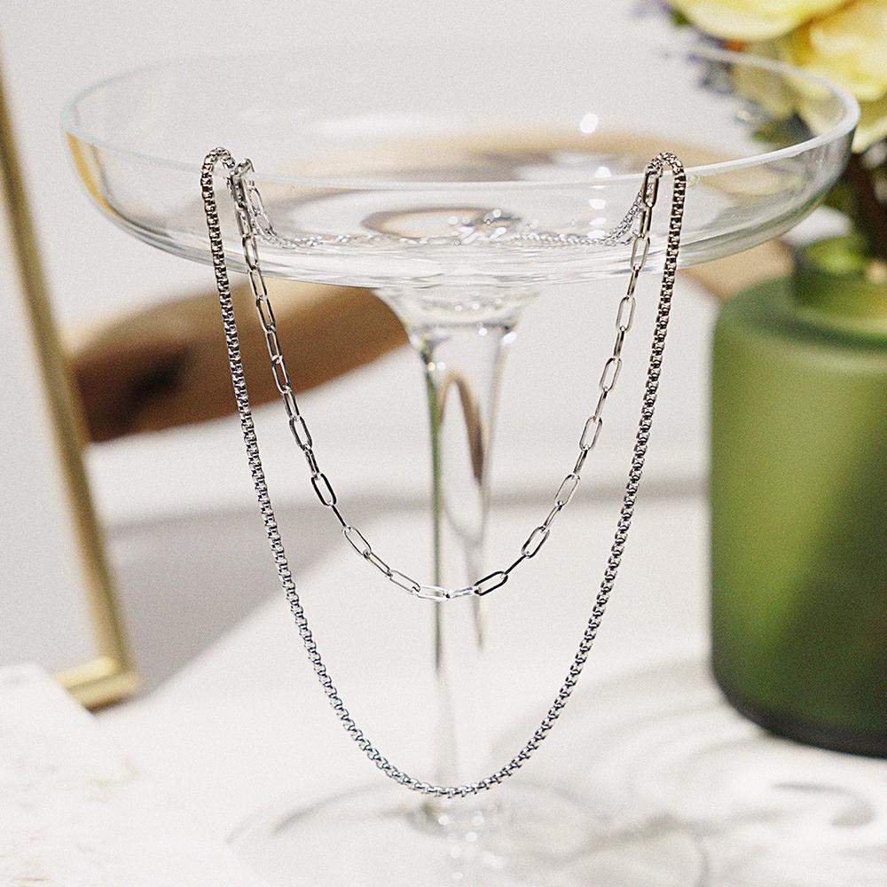 Jbans Classic 06 Cube Double Layered Chain Necklace (C2403-An826_Sv)