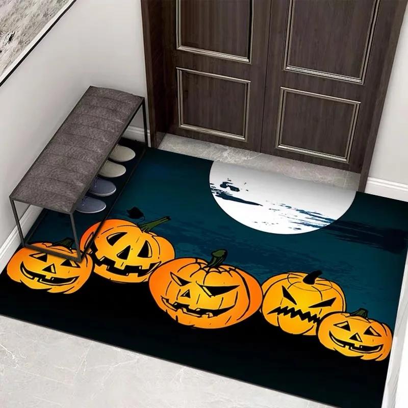 Halloween 3D Horror Skeleton Pumpkin Illusion Doormat Non-Slip Decorative Floor Mat Indoor Outdoor Scary Halloween Home Decor