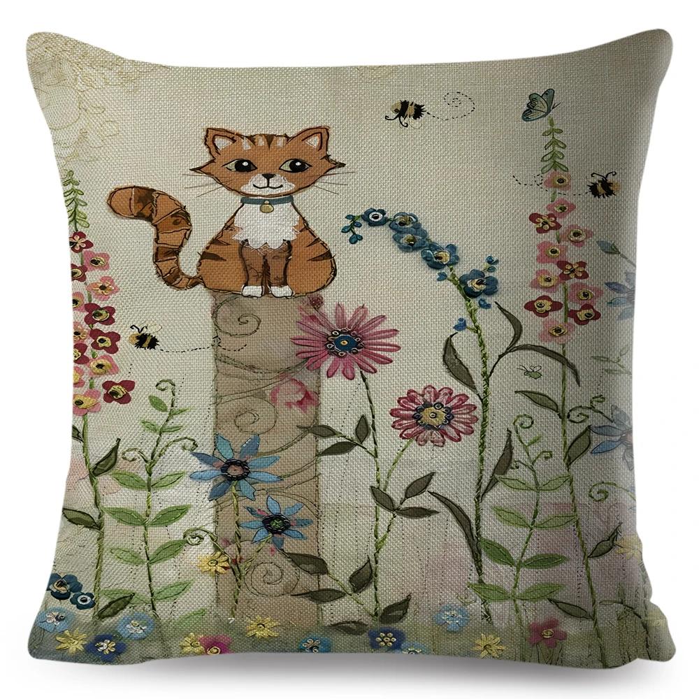 Cute Elegant Black Cat Cushion Cover Double Print Decor Cartoon Animal Pillow Case for Sofa Home Car Linen Throw Pillowcase