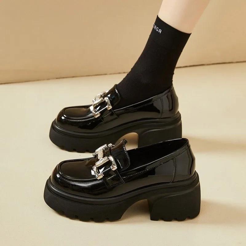Block-Heeled Loafers, New Spring And Autumn New Heightened British Style Platform Shoes, Small Leather Shoes, Black Single Shoes