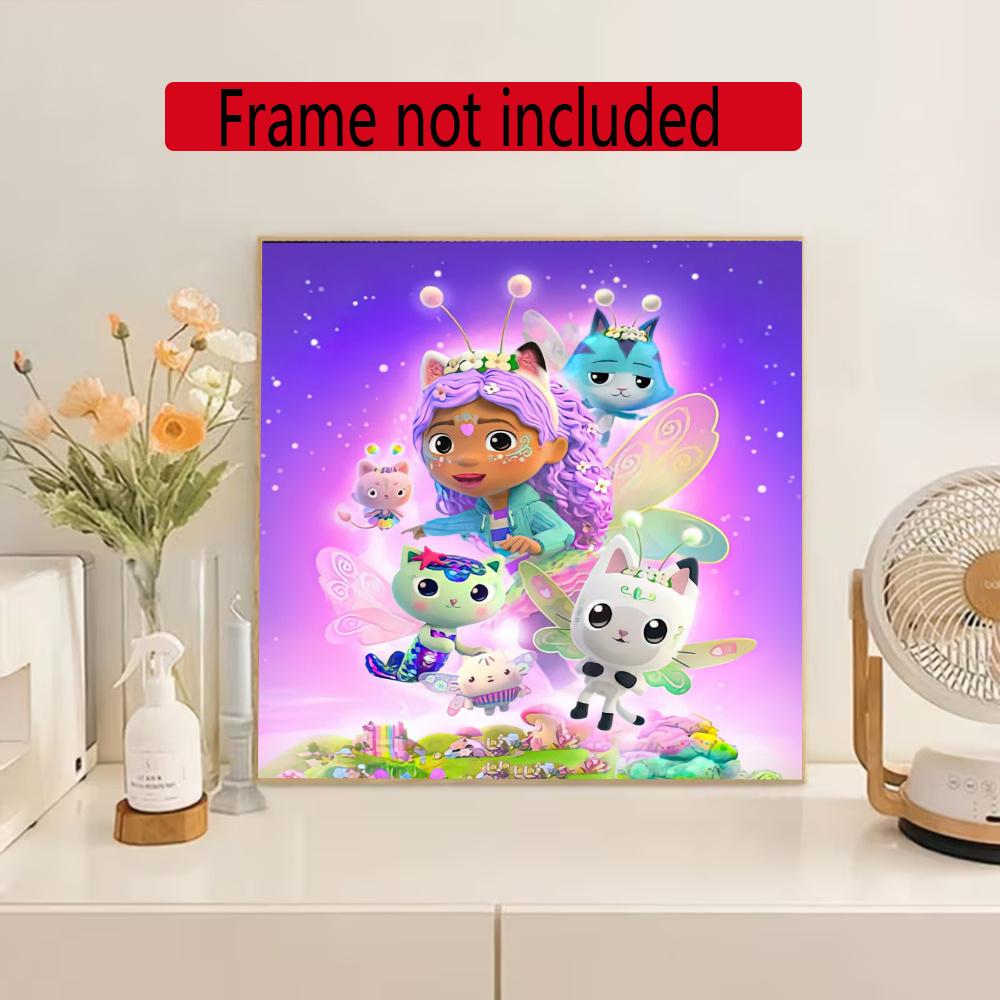 Cartoon Cute Gabbys Diamond Painting Round Diamond Mosaic Rhinestones Diamond Embroidery Craft Kit Wall Decor Without Frame