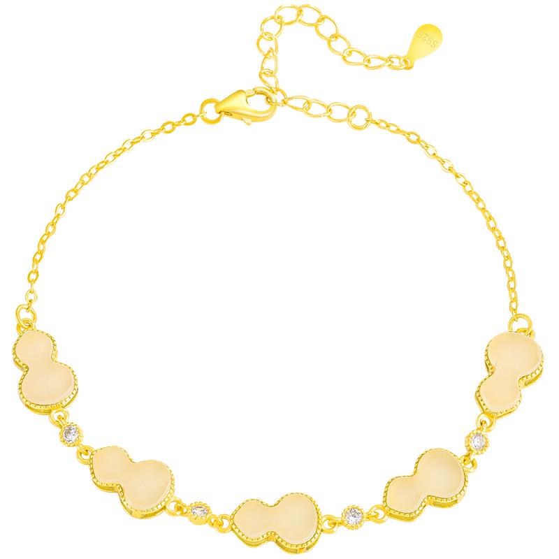 Elegant Hetian Jade Gourd Bracelet with S925 Silver Inlay - Fashionable High-End Women s Gift S925 Silver