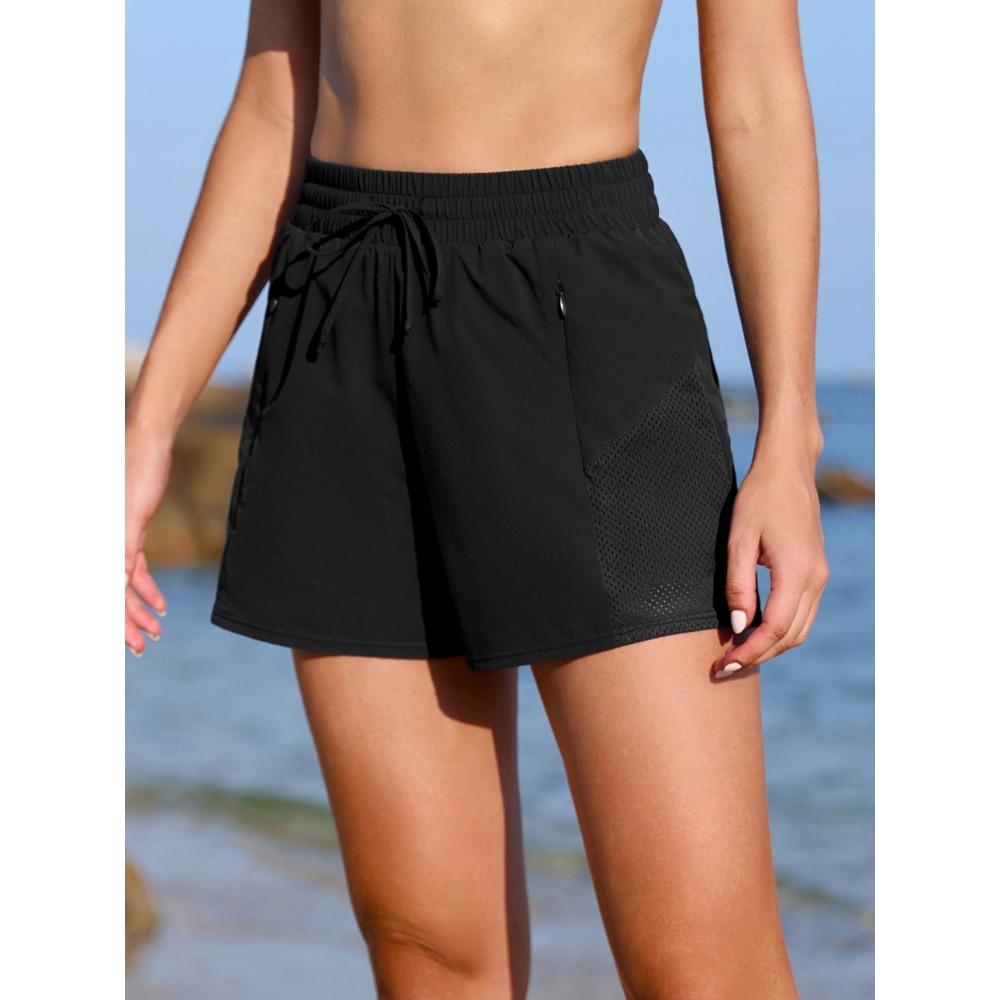 CHARMLEAKS Swim Shorts Women High Waisted Swim Bottom Tummy Control Board Shorts with Pockets Liner
