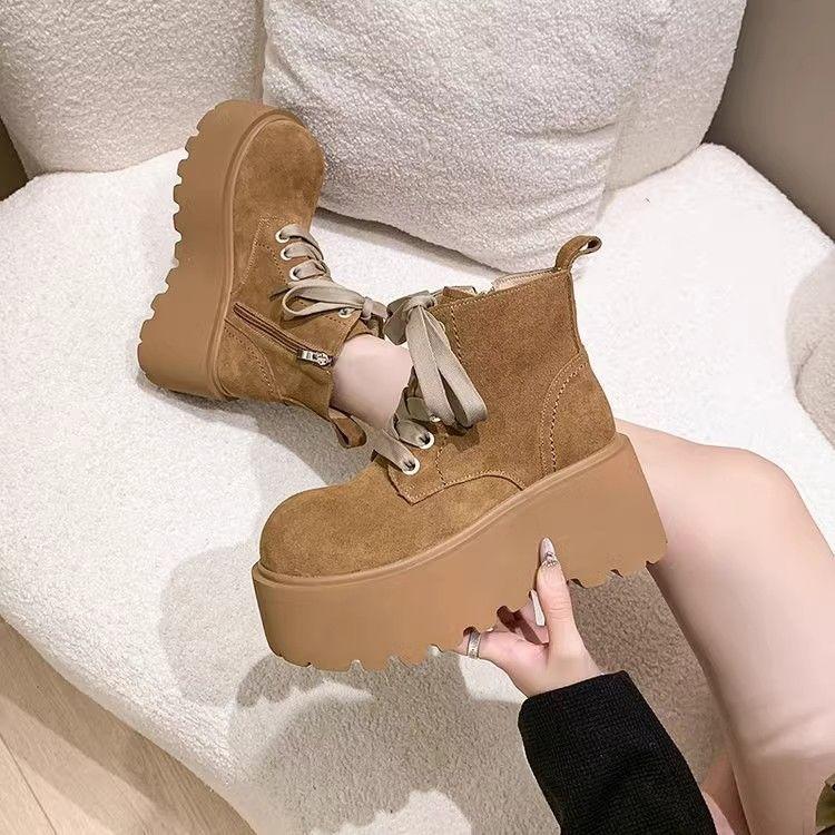 Thick-soled small man heightening British style lace-up short boots retro matte big head Martin boots women's 2025 new spring and autumn
