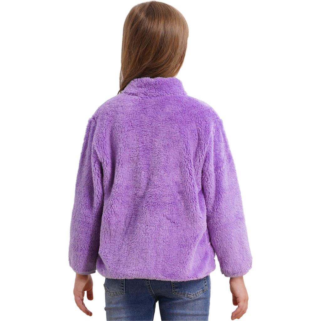 Kids Casual Outerwear Long Sleeve Stand Collar Soft Plush Zipper Closure Pockets Side Warm Jacket