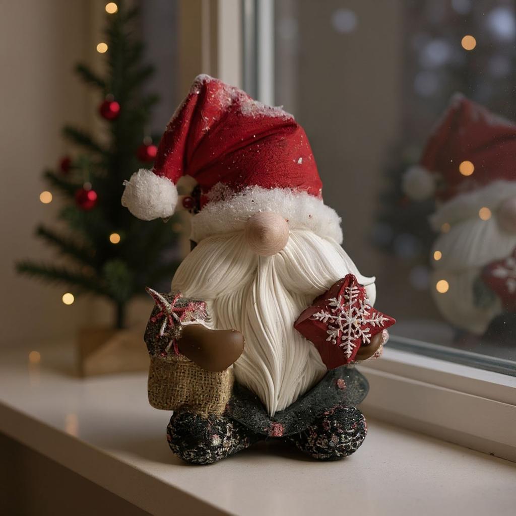 Vánoční produkt Nadávající Červený klobouk Dlouhé bílé vousy Vánoční dekorace Drží tašku se sněhovou vločkou Panenka bez obličeje Sváteční stůl