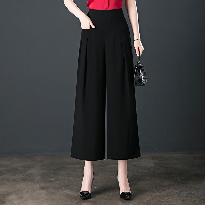 

Весна Лето Новые Женские Брюки с Широкими Штанинами Однотонные С Карманами Свободные С Высокой Посадкой Модные Корейский Стиль Повседневные Большого Размера Длинные Брюки 2023 4XL чёрный