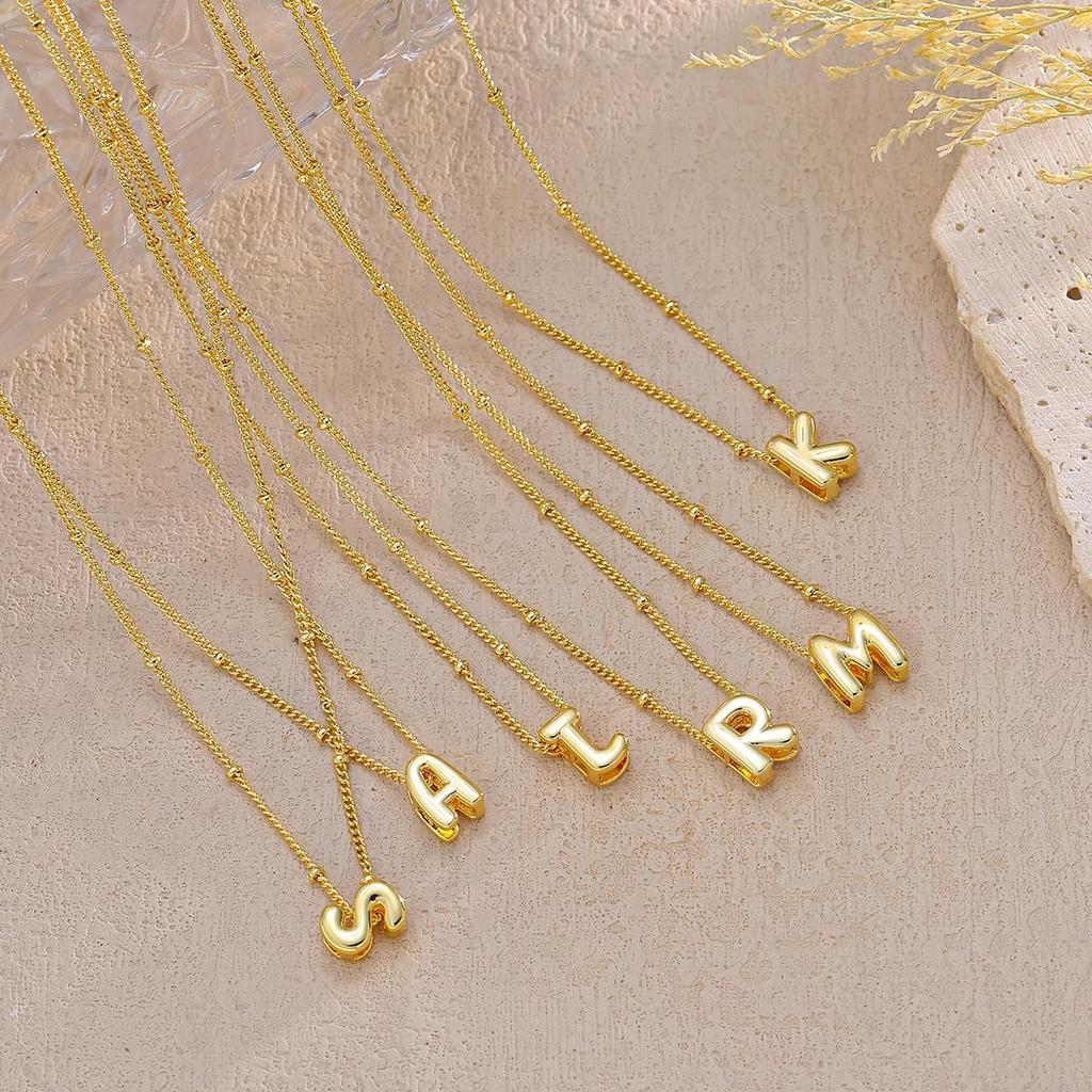 Bubble Letter Necklace Gold, Dainty Initial Necklaces for Women 14K Gold Plated Small A to Z Name Necklace Personalized Simple Initial Pendant Cute