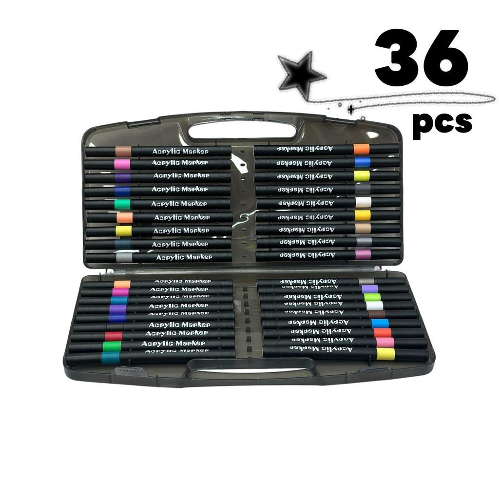 12/24/36pcs Soft Brush Tip Acrylic Marker Pens Vibrant Colors No Bleed Paint Markers for Canvas Rock Glass Fabric DIY Crafts