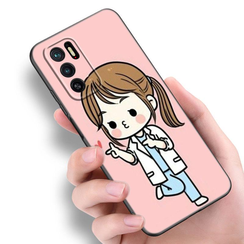 Cartoon Medicine Doctor Nurse Case For Xiaomi Redmi Note 7 8 9 10 Lite 11 11E 11T 12 Pro 11S 4G 10T 5G 8T 9S 10S Black Cover