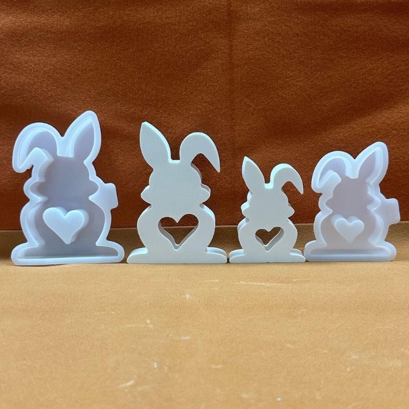 Easter Rabbit Candle Molds Heart Rabbit Silicone Mould DIY Handmade Cake Chocolate Epoxy Baking Mould for Valentines Day
