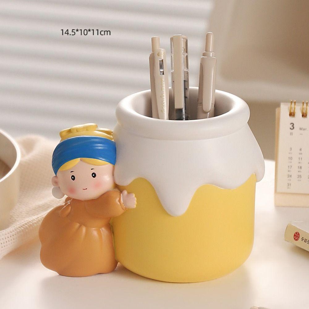 

Multifunctional Cartoon Pen Holder Organizer Resin Ornaments Cute Desktop Storage Box Home Decor Pearl Girl