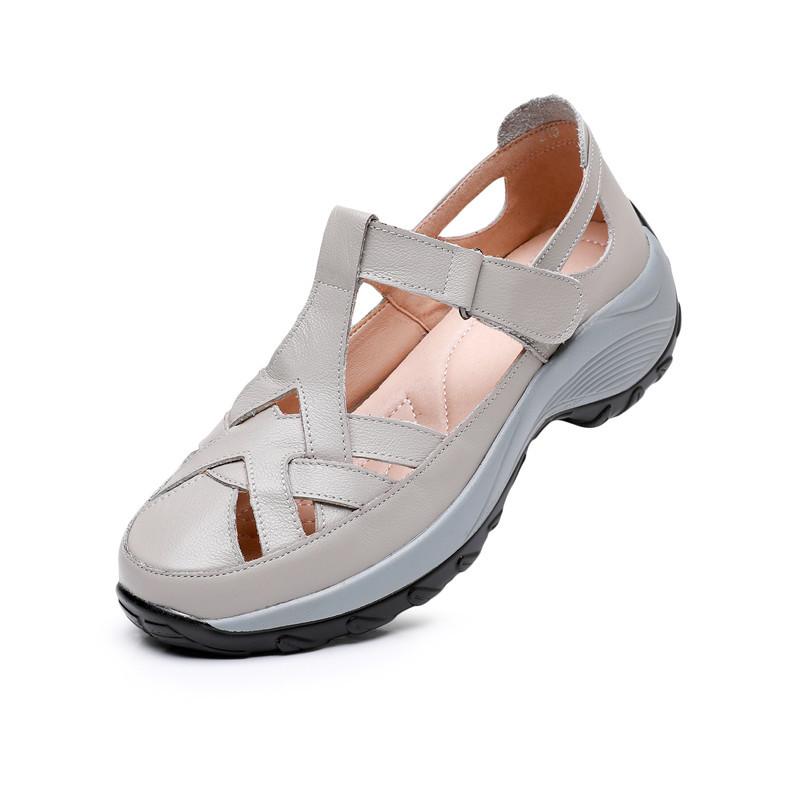 Fashion GKTINOO Women Platform Sandals Genuine Leather Comfy Flats Comfortable Ladies Casual Shoes White Sneakers Hollow Female Sandals