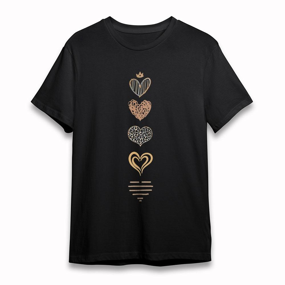 

Men s Soft Classic T-Shirt Heart Pattern Print Tee Black Cotton Short Oversize 3XL