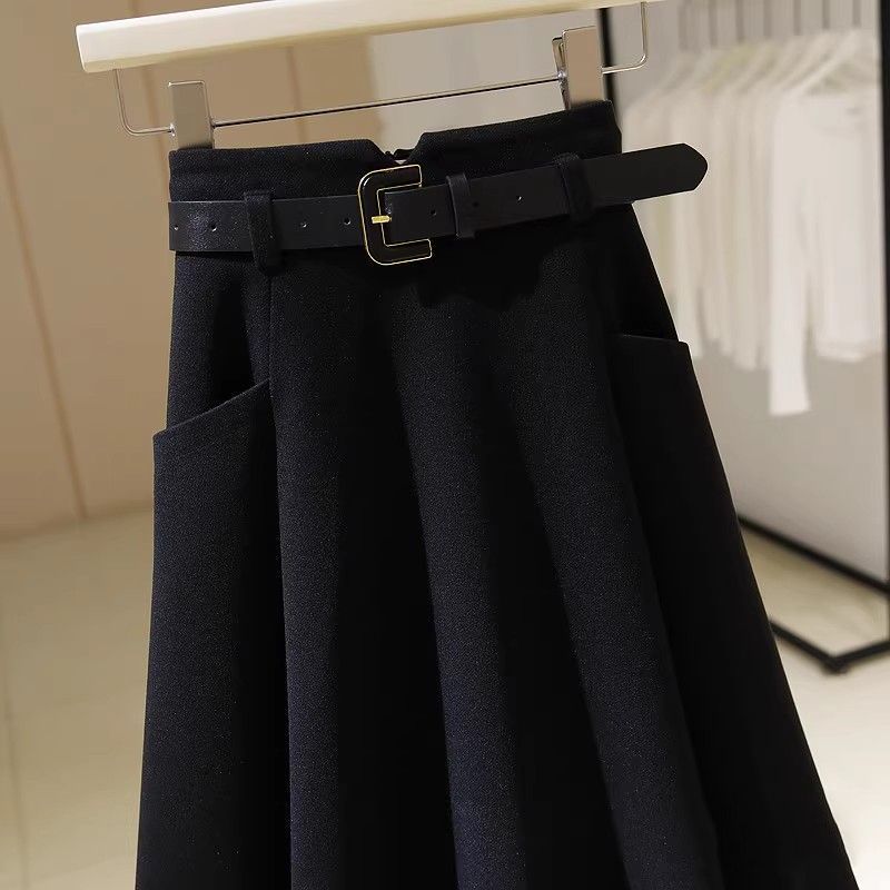 Autumn Winter Women Wool Skirt High Waist Elegant Flowy Midi Slim Fit Fashion Tummy Control Office Casual