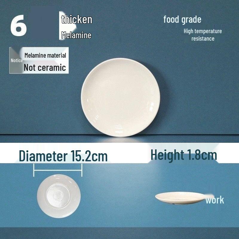 Tangyu White Melamine Round Dinner Plate (6-inch, 10-pack)
