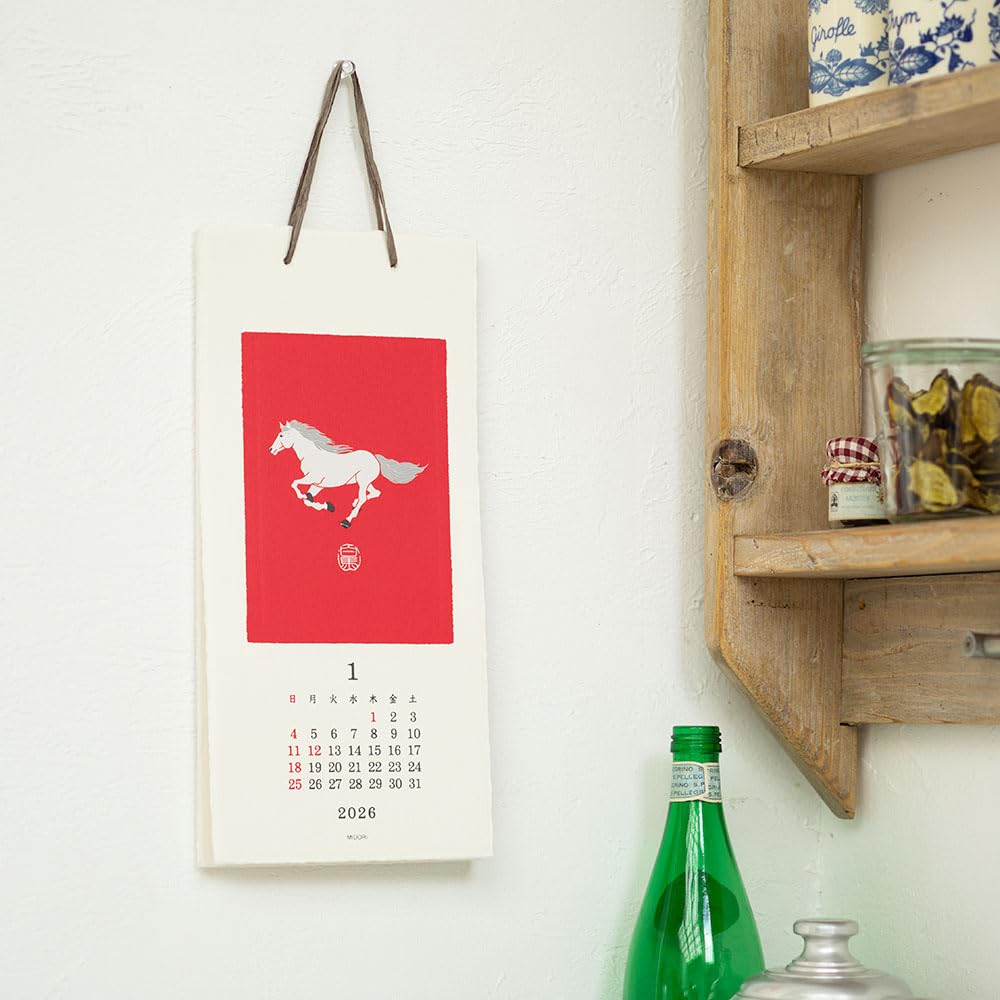 Midori 2026 Wall Echizen Washi Animal 31385006 Calendar, Paper, Small, Pattern,