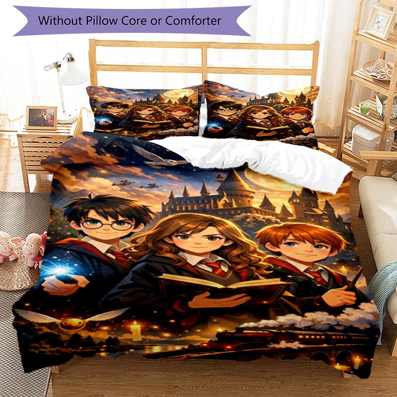 3pcs Harry Potter Bedding Set Duvet Cover Closure Includes 1 Duvet Cover & 2 Pillowcases, Soft and Comfortable for All Seasons.