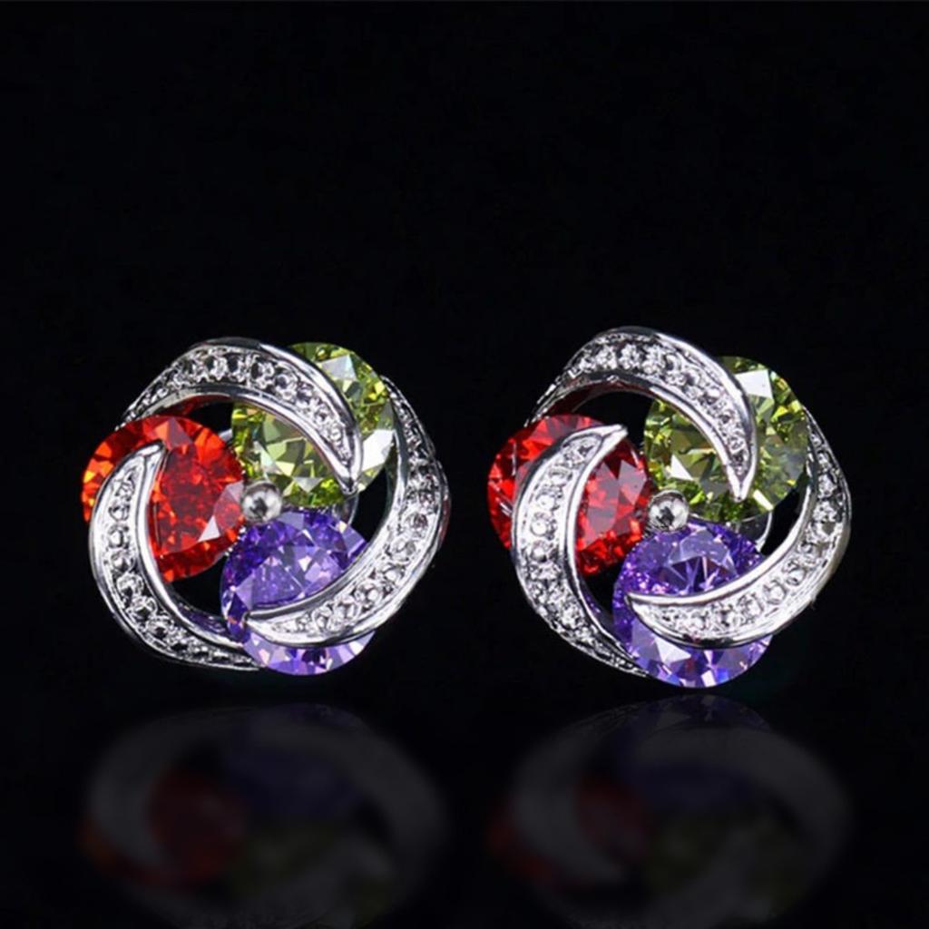 Colorful Cubic Zirconia Flower Stud Earrings for Women