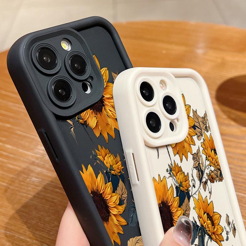 Sunflowers Pattern Case For iPhone 16 Pro Max 16e 15 14 13 12 11 XR XS 8 7 Flowers Patterned Shockproof Soft Silicone Colourful Phone Cover