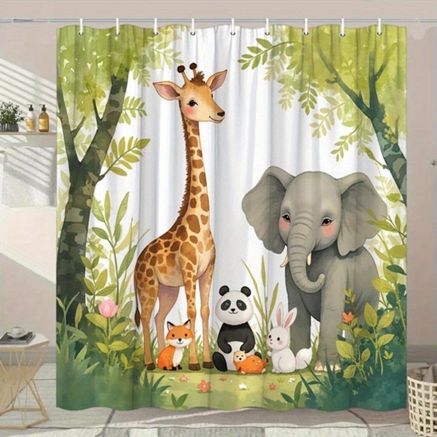 Adorable Safari Animals Shower Curtain - Water-Resistant Fabric for Bathroom - Perfect for Nature and Animal Lovers