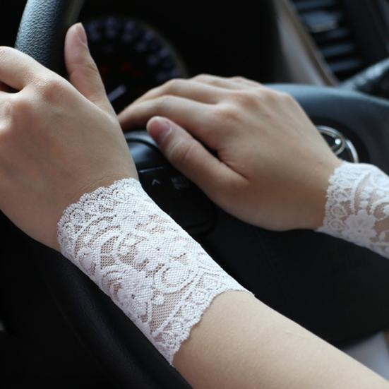 Maniche a braccio corte in pizzo da donna, lunghezza polso, senza dita, guanti parasole, pizzo floreale, copribraccia per matrimonio, ballo, guida, ciclismo