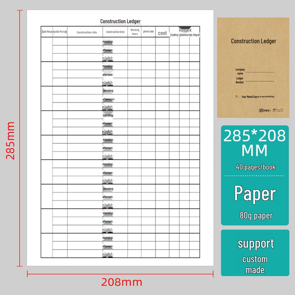 Re-obtainable Crane Construction Ledger & Shift Settlement Logbook