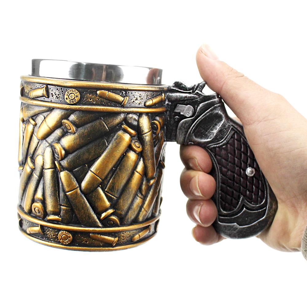 Gun Mugs Revolver Gun Pistol Tankard Mug With Ammo Bullet Round Shells Mugs Cup Birthday Christmas Halloween Gift 400ml