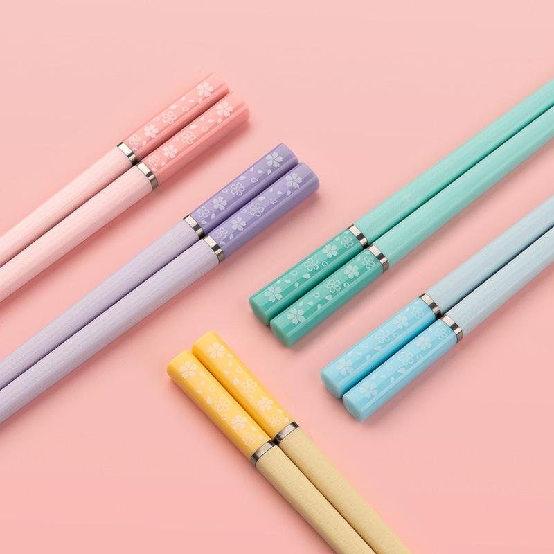 5 Paar japanische Essstäbchen in Bonbonfarben, Kirschdesign, rutschfest, wiederverwendbar, für Sushi, Lebensmittel, Essstäbchen, Geschirr, Küchenutensilien