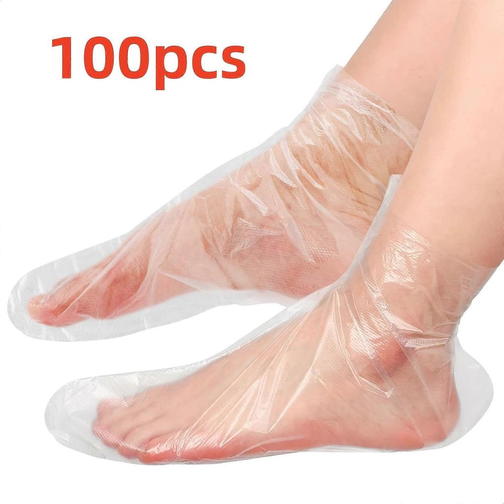 100pcs Transparent PE Foot Bags - Disposable Detox SPA Covers, Infection Prevention Moisturizing Sleeves for Foot & Hand Care