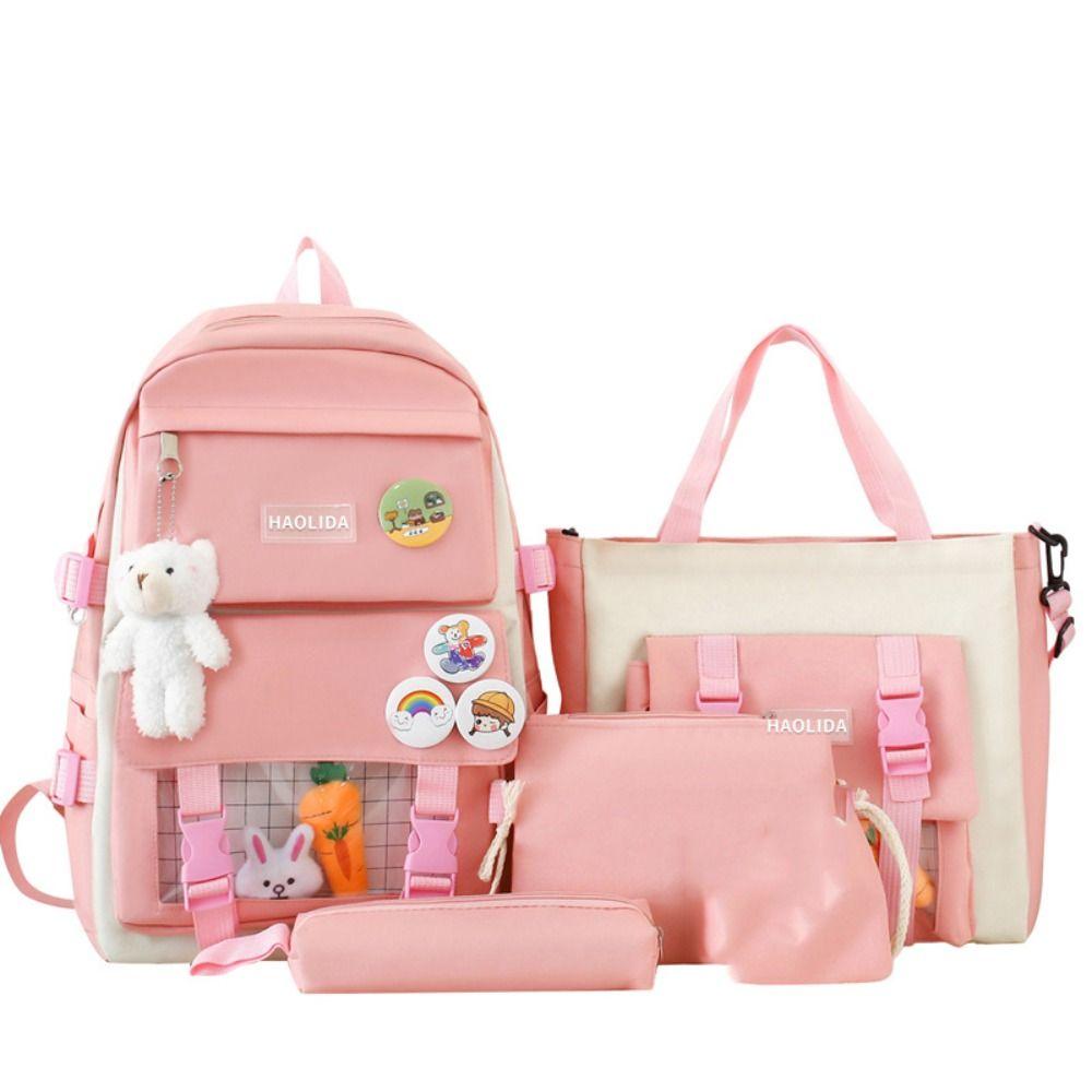 Simple Badge Shoulder Backpack Nylon Korean Style School Bag Sweet Large Capacity Bags  Girls