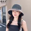 Summer New-style Plaid Bow Sun-protective Fisherman Hat for Women-versatile, Face-slimming Bucket Hat, UV-proof, Available