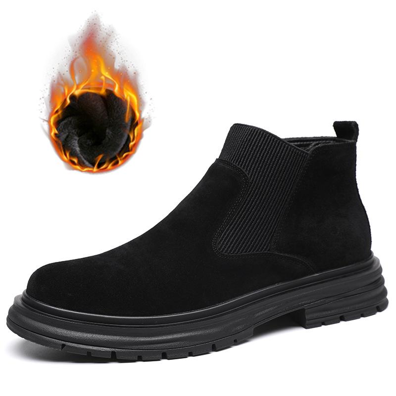 Fashion Men Casual Business Office Chelsea Boots Slip-on Cow Suede Leather Shoes Cowboy Autumn Winter Ankle Boot Cool Platform Botas Man