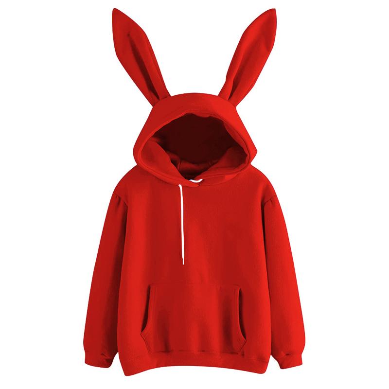 Podzim Zima Dámské Mikiny Kawaii Králičí Uši Módní Mikina Ležérní Barvy Jednobarevná Teplá Mikina Mikiny pro Ženy
