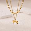 Stainless Steel Bowknot Pendant Necklace For Women Fashion Gold Color Clavicle Chain Bow Tie Necklaces Party Birthday Jewelry