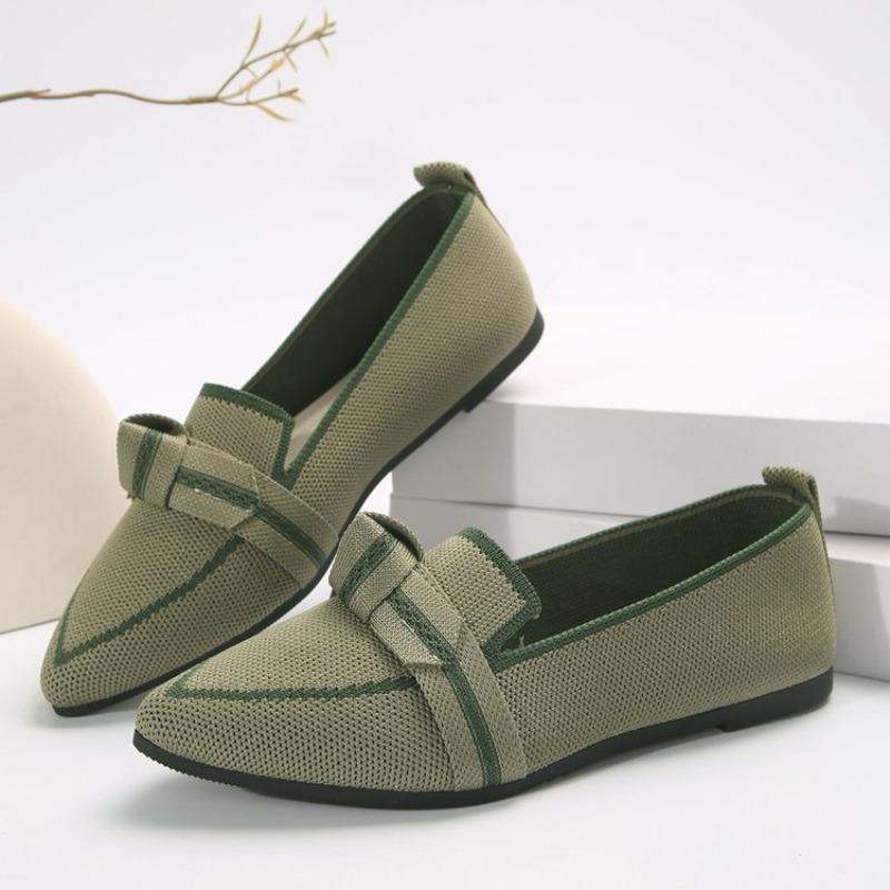 Women's Pointed Toe Flying Woven Loafers, Bow Decor Slim Fit Flat Shoes, Casual Slip On Daily Ladies Single Shoes