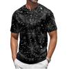 Men's Halloween Spider Web Print Short Sleeve Henley Shirt Casual Round Neck Button Front Top
