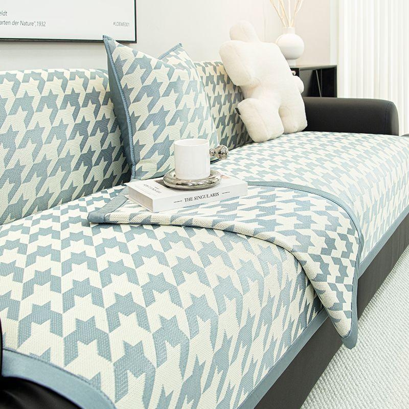 Ice Silk Sofa Cushion, Summer Mat, Seat Cushion Non-Slip  New Summer Thousand Bird Grid Sofa Cover Can Be Machine Washed