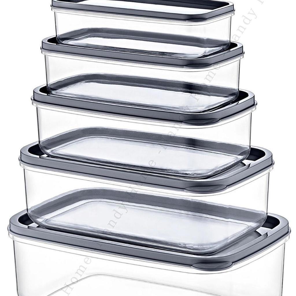 Set of 5 Embox Rectangular Provisions, Food Storage Container Anthracite