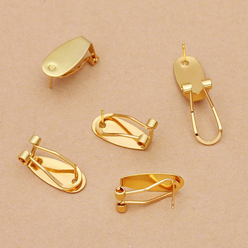 5pcs 10pcs 9x20mm Brass Clip-on Earrings Cabochon Cameo Setting Blank Earring Fixtures Accessories for Findings DIY Components 5pcs