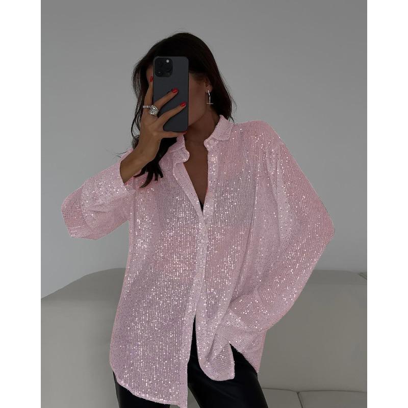 IHUASU Women's Fashion Casual Solid Color Print Long Sleeve POLO Neck Blouses & Shirts Unique design
