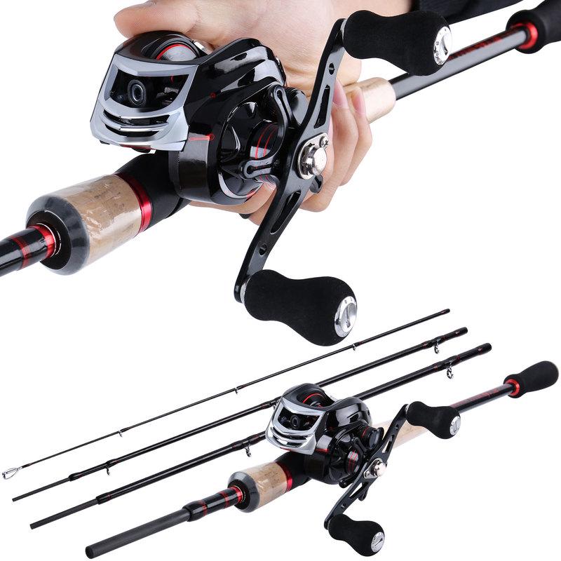 Fiskestangsnelle Combo 4-delt karbonfiberstøping Reisefiskestang 18BB Baitcasting fiskesnelle
