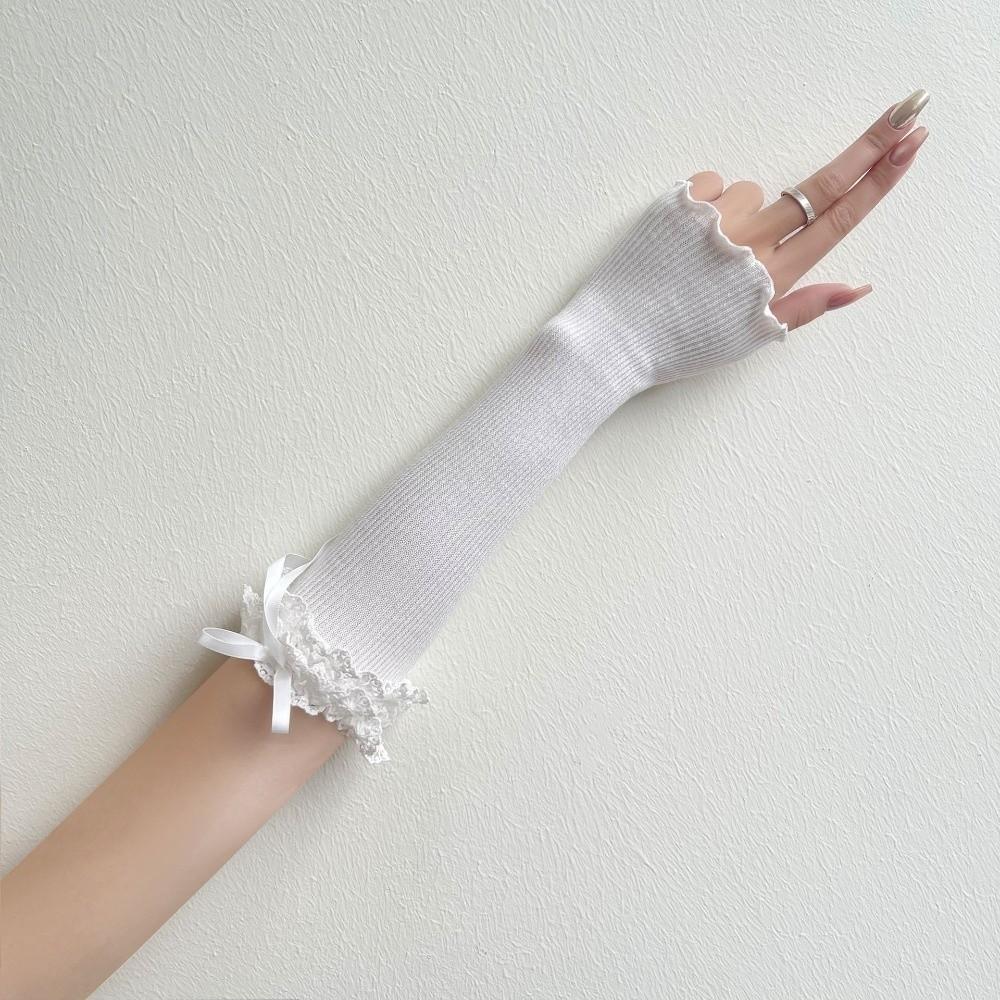 Long Length Ruffle Sleeves For Women Elastic Lace Elbow Sleeves Elegant Warm Arm Warmers