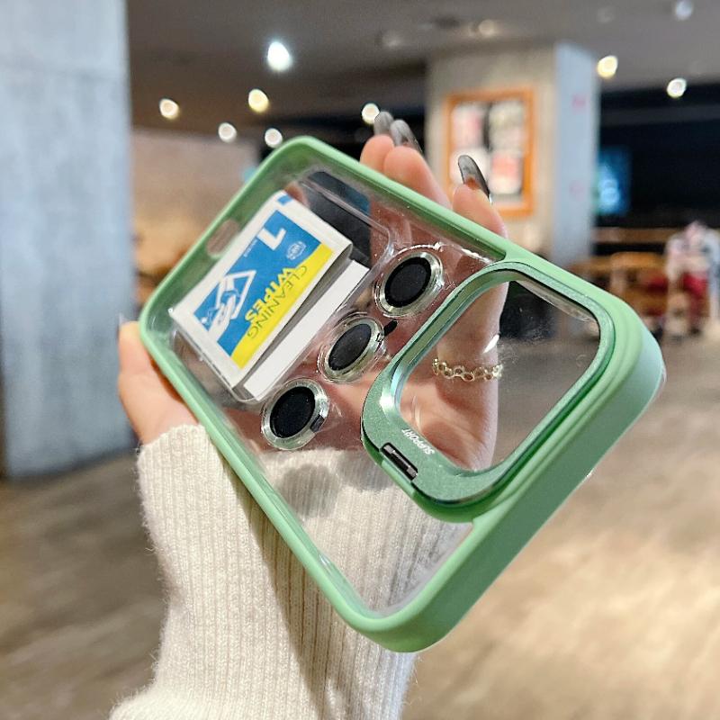Transparent Bumper Shockproof Case For Apple iPhone 15 14 13 12 11 Pro Max 15 Plus Metal Camera Protection Ring Lens Stand Cover