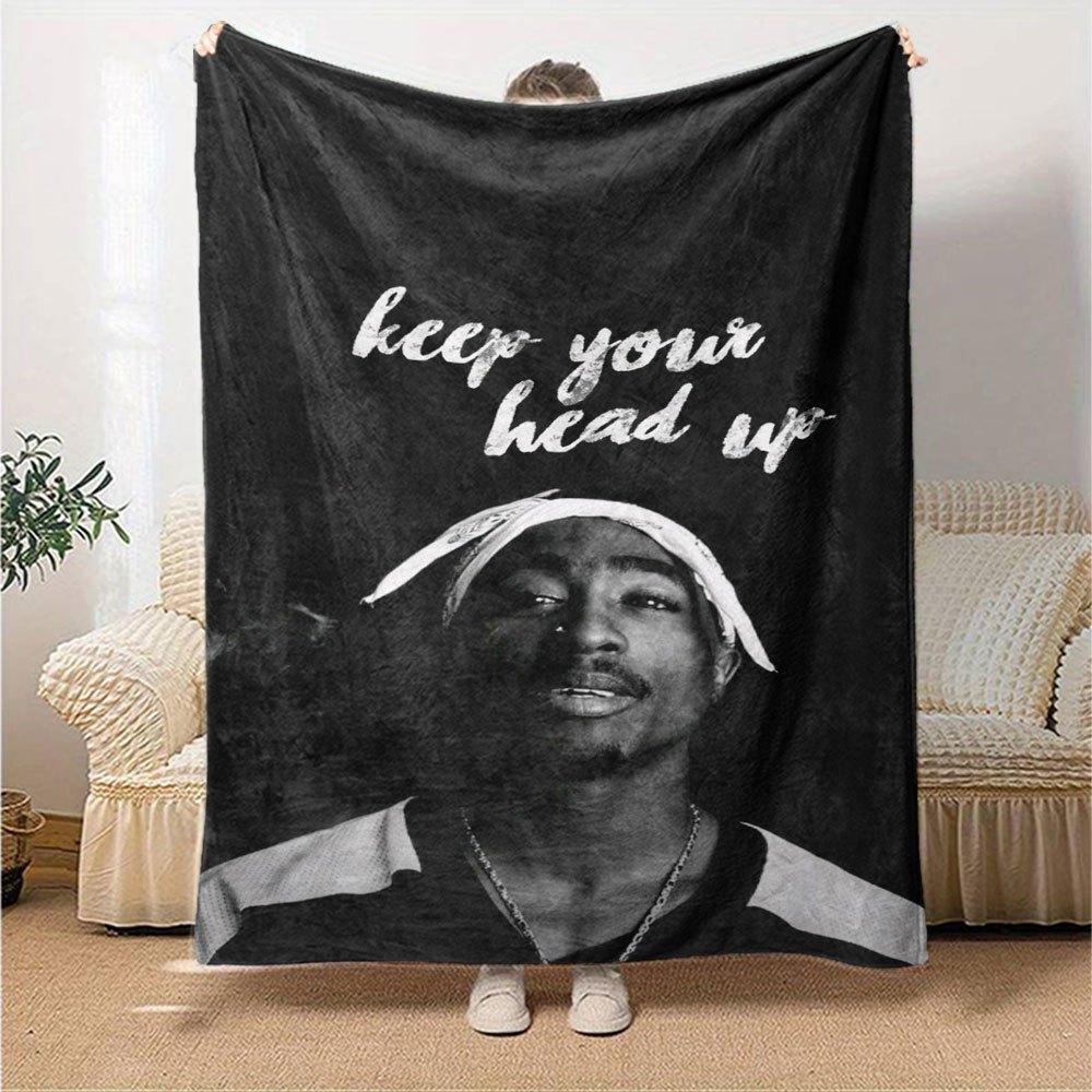 1ks 2Pac Hip Hop Deky Měkká Lehká Pro Všechna Roční Období Víceúčelový Přehoz na Pohovku, Postel, do Kanceláře & na Pikniky, Francouzský Styl s Ikonickým Obalem Alba & Citáty