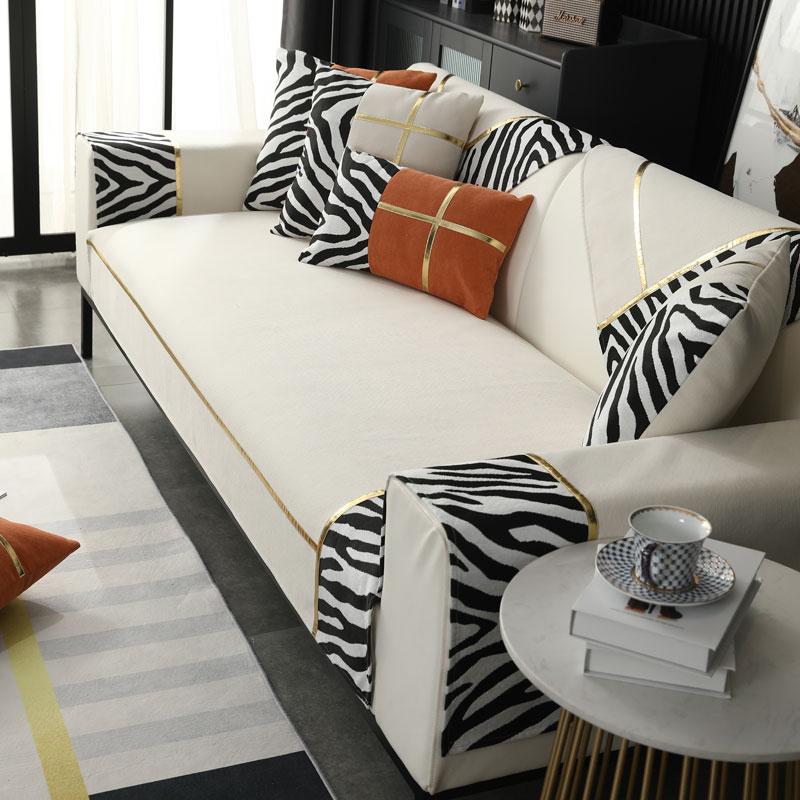 Luxuriöser Sofabezug aus Samt, dicker Schonbezug mit Zebramuster, weicher Plüsch, Möbelschutz, Armlehnenbezug, Sofakissen in L-Form