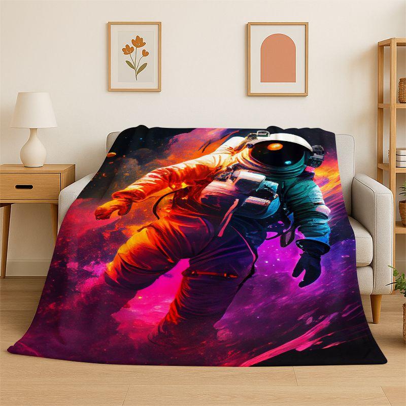 Cartoon Astronaut Spaceman Planet Flannel Blanket Soft Throw Blanket for Bedroom Living Room Bed Travel Camping Nap Cover Gift